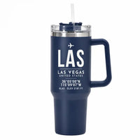 Thumbnail for Las Vegas Harry Reid International Airport (LAS) Stainless Steel Mugs - ID Tag - 40oz Car Mug - Navy Blue