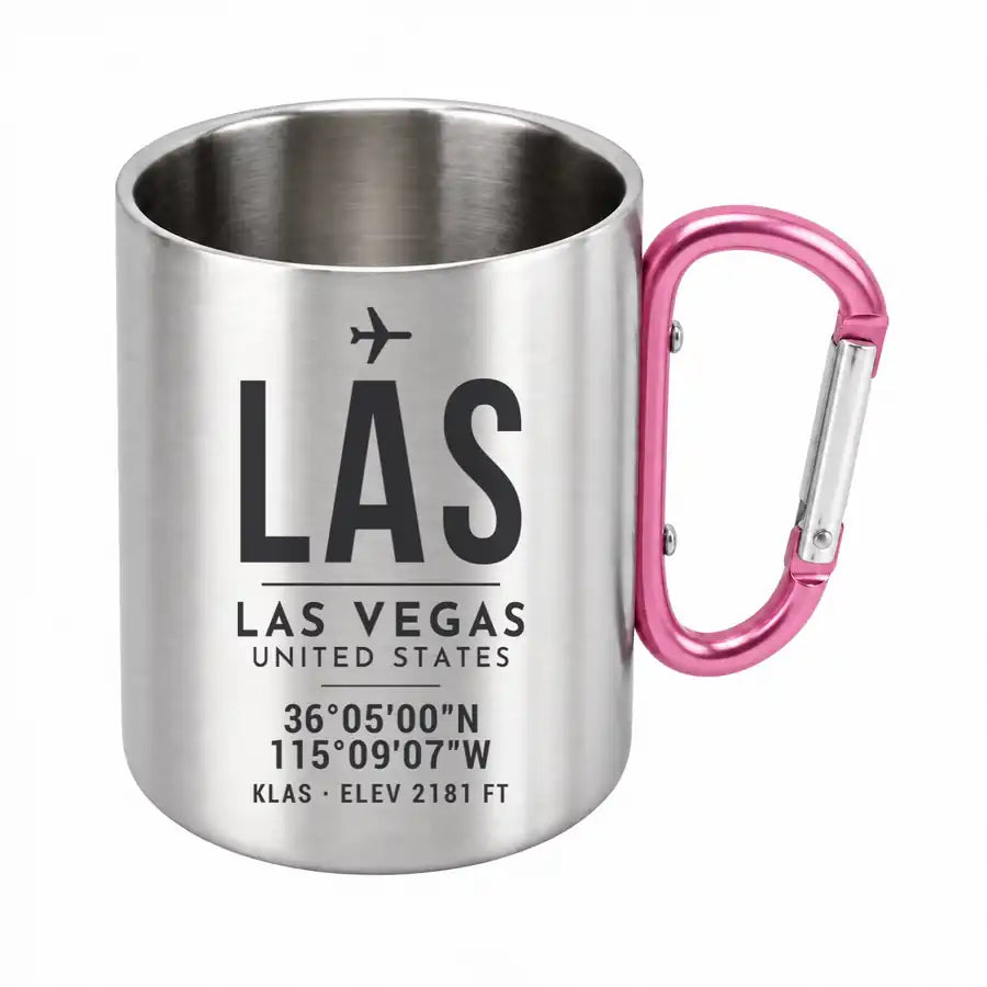 Las Vegas Harry Reid International Airport (LAS) Stainless Steel Mugs - ID Tag - Outdoors Mug - Pink