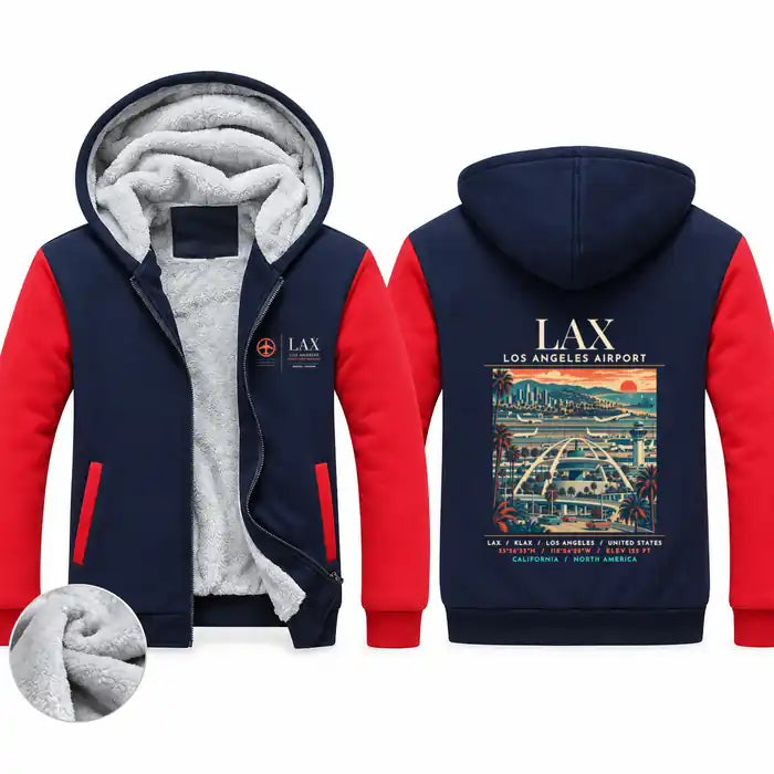 Los Angeles International Airport (LAX) Zipped Sweatshirts - Poster - Navy & Red