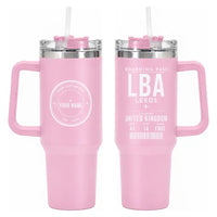 Thumbnail for Leeds Bradford Airport (LBA) Stainless Steel Mugs - Boarding Pass + Custom Back - 40oz Car Mug - Pink