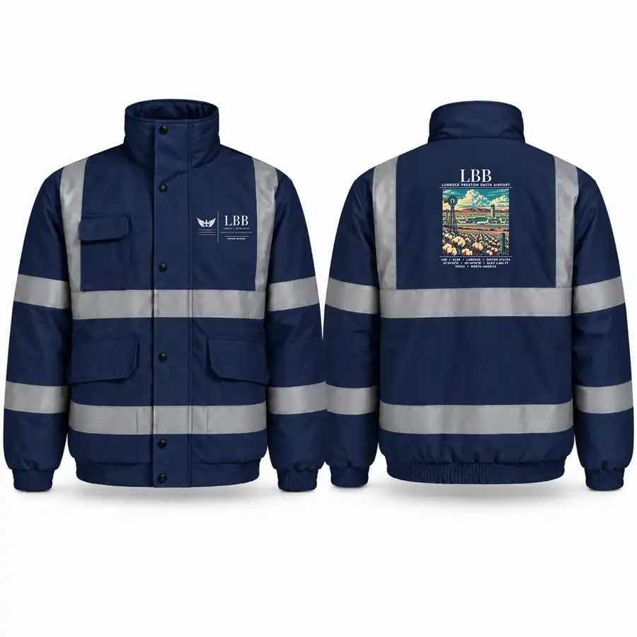 Lubbock Preston Smith International Airport (LBB) Reflective Winter Jackets - Poster - Navy Blue