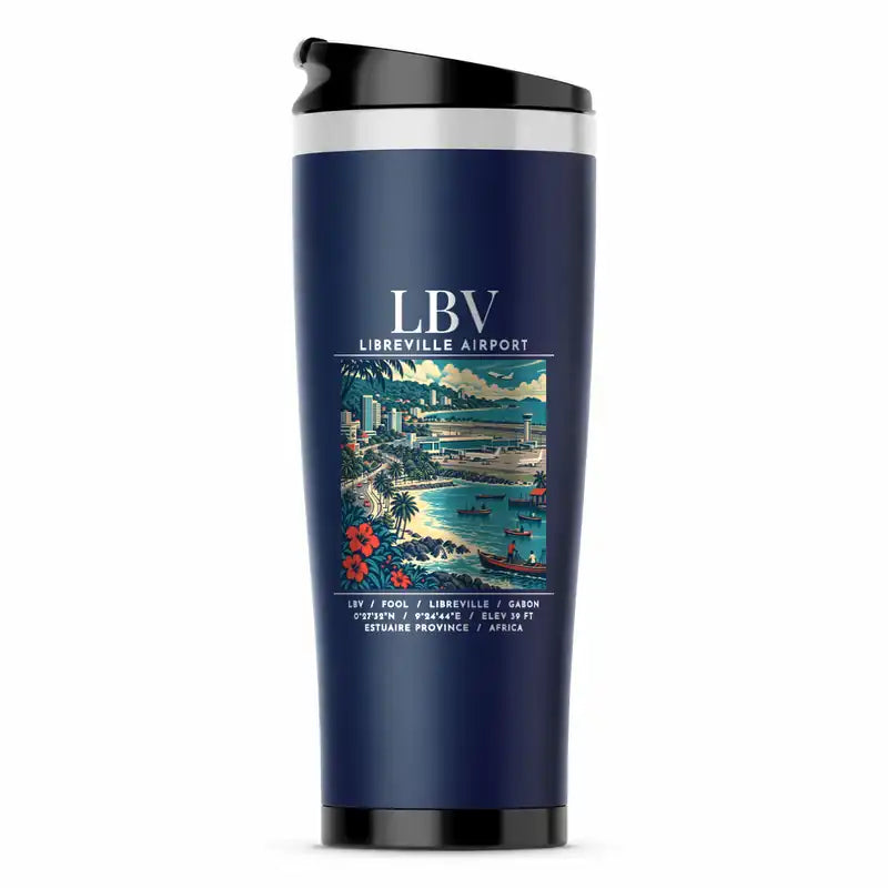 Leon-Mba International Airport (LBV) Travel Mugs - Poster - Stainless Steel (No Holder) - Dark Blue