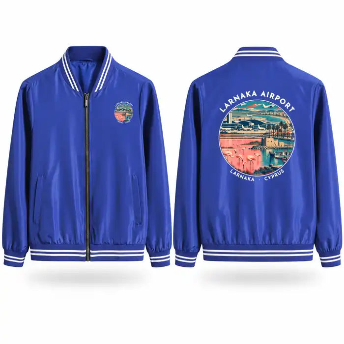 Larnaka International Airport (LCA) Stylish Jackets - Baseball Collar - Badge - Royal Blue