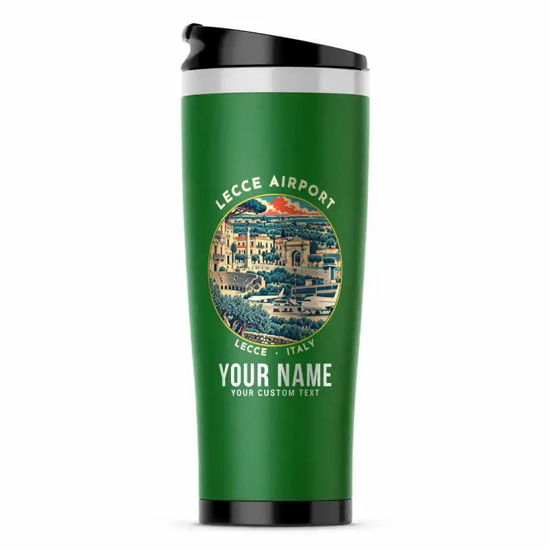 Lecce Galatina Air Base (LCC) Travel Mugs - Badge + Name - Stainless Steel (No Holder) - Green