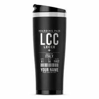 Thumbnail for Lecce Galatina Air Base (LCC) Travel Mugs - Boarding Pass + Name - Stainless Steel (No Holder) - Black