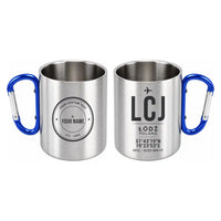 Thumbnail for Łódź Władysław Reymont Airport (LCJ) Stainless Steel Mugs - ID Tag + Custom Back - Outdoors Mug - Blue