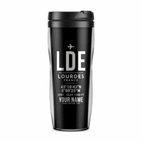 Thumbnail for Tarbes–Lourdes–Pyrénées Airport (LDE) Travel Mugs - ID Tag + Name - Plastic (No Holder) - Black