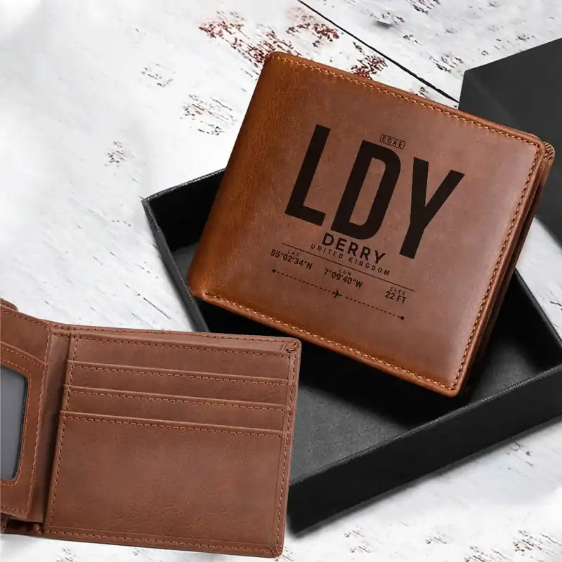 City of Derry Airport (LDY) Leather Wallets - Laser Leather Wallet - Tag