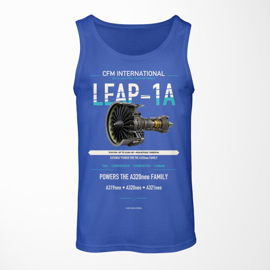 CFM LEAP-1A design on blue tank top