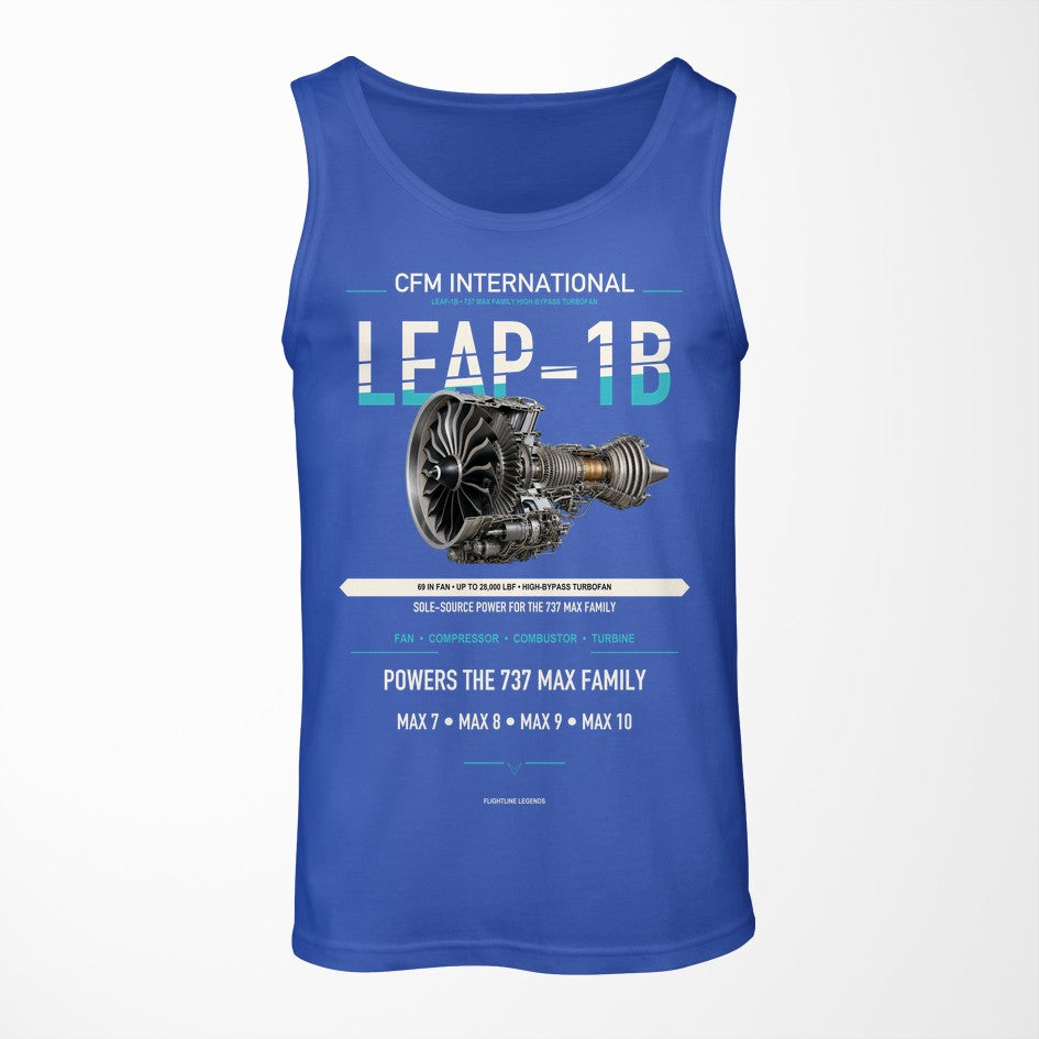 CFM LEAP-1B design on blue tank top