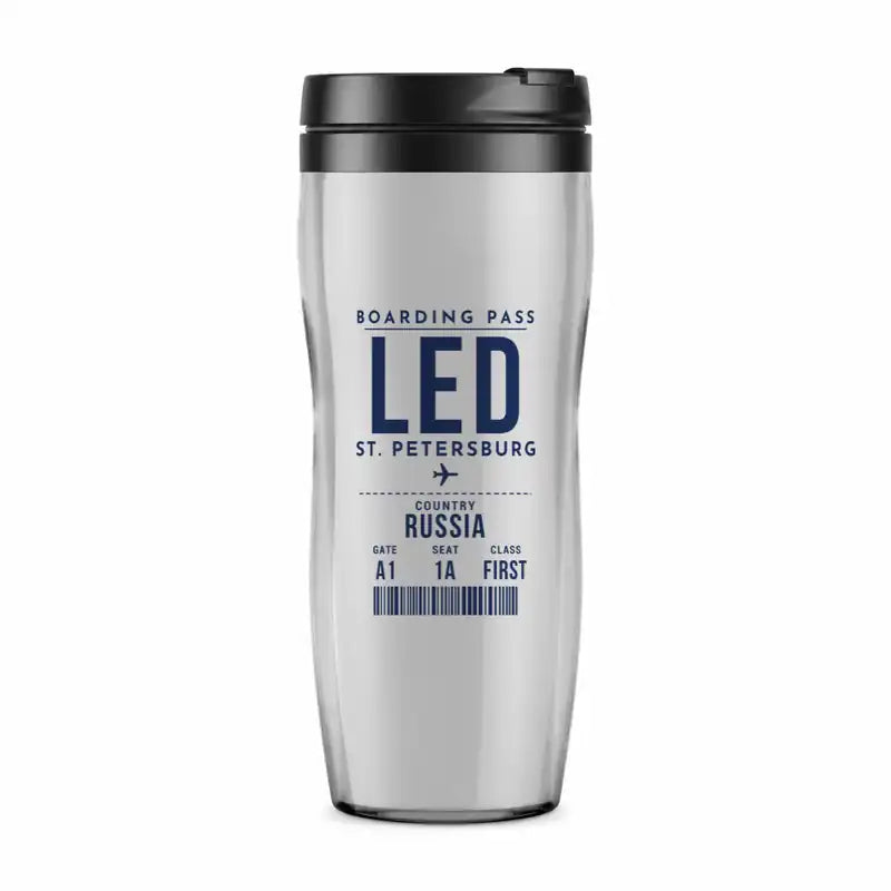 St. Petersburg Pulkovo Airport (LED) Travel Mugs - Boarding Pass - Plastic (No Holder) - Light Gray