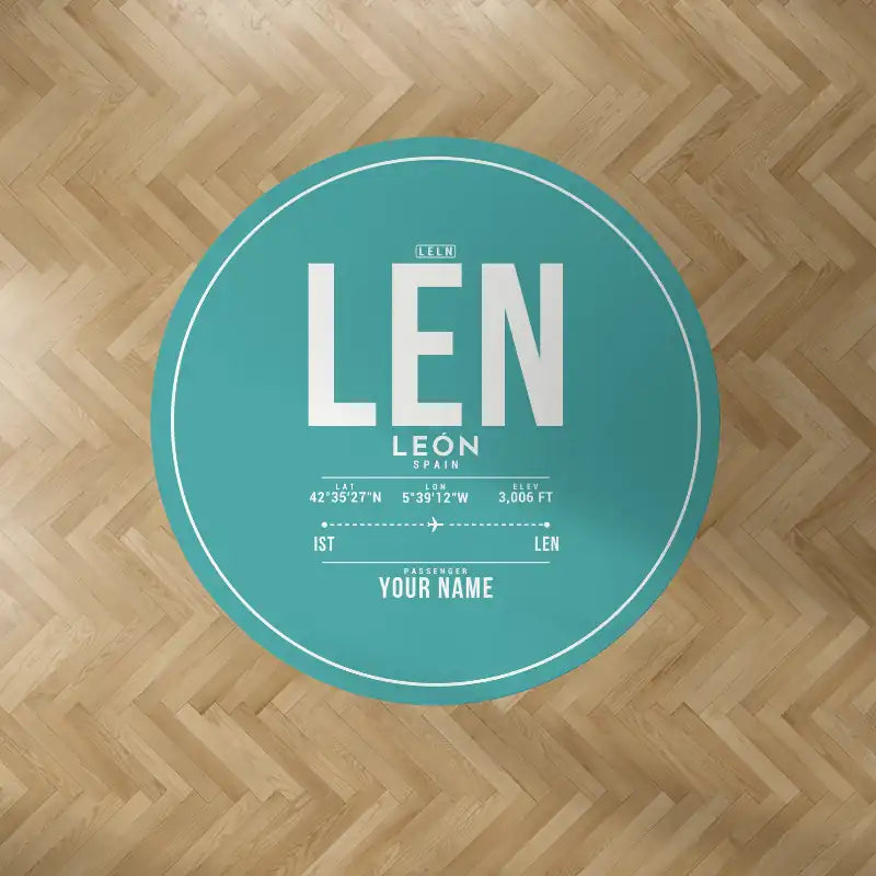 León Airport (LEN) Carpets - Carpet Round - ID Tag + Name - Turquoise V2