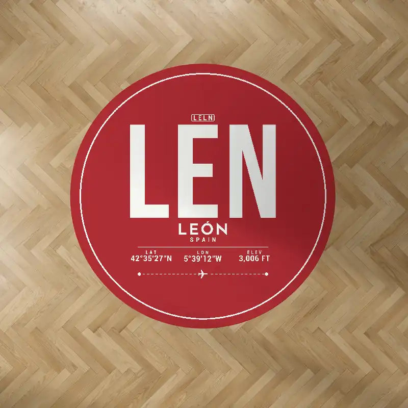 León Airport (LEN) Carpets - Carpet Round - ID Tag - Red