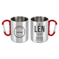 Thumbnail for León Airport (LEN) Stainless Steel Mugs - ID Tag + Custom Back - Outdoors Mug - Red