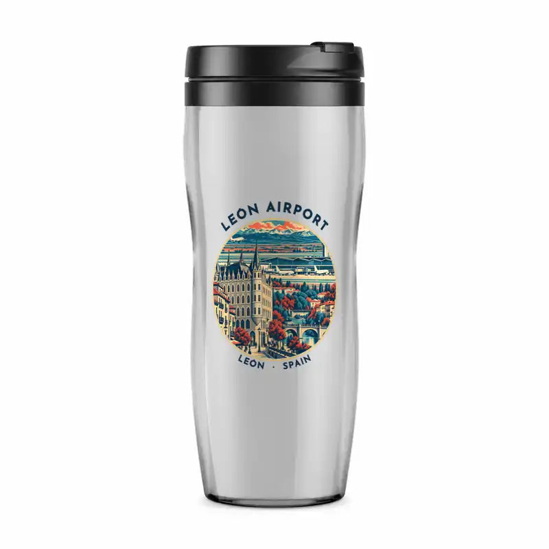 León Airport (LEN) Travel Mugs - Badge - Plastic (No Holder) - Light Gray