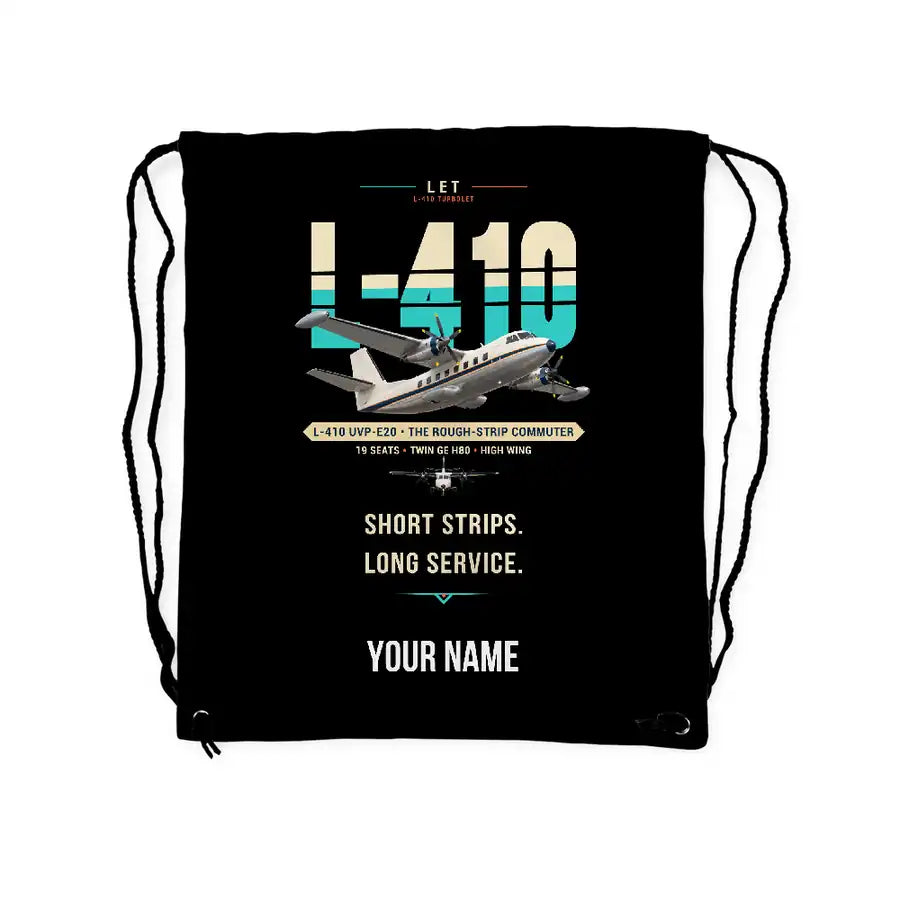 LET L-410 UVP-E20 - Drawstring Bag - Original + Name - Black