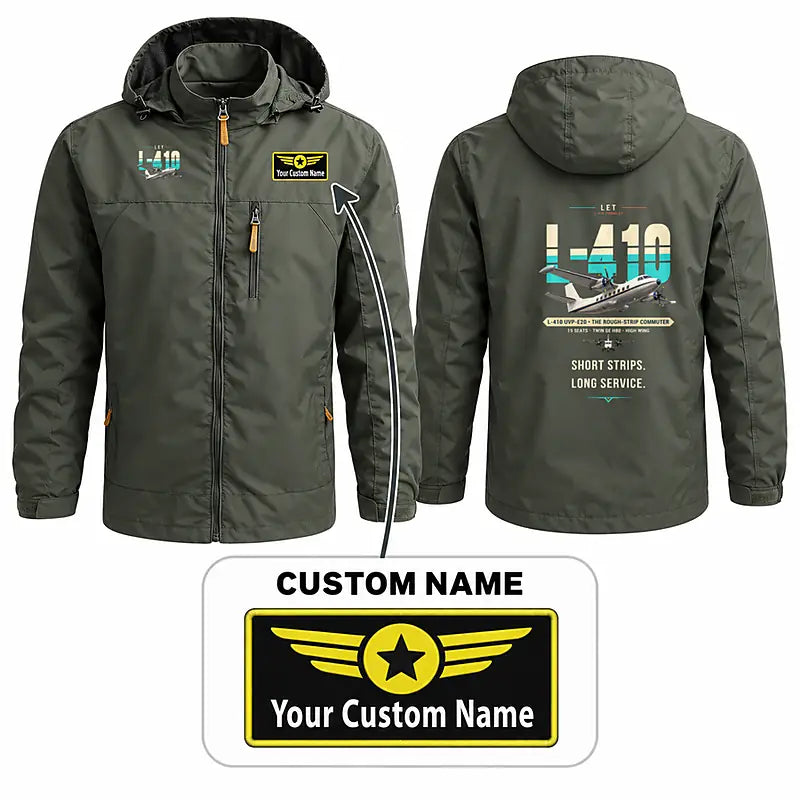 LET L-410 UVP-E20 Stylish Jackets - Hooded Windbreaker - Original + Name - Olive Green