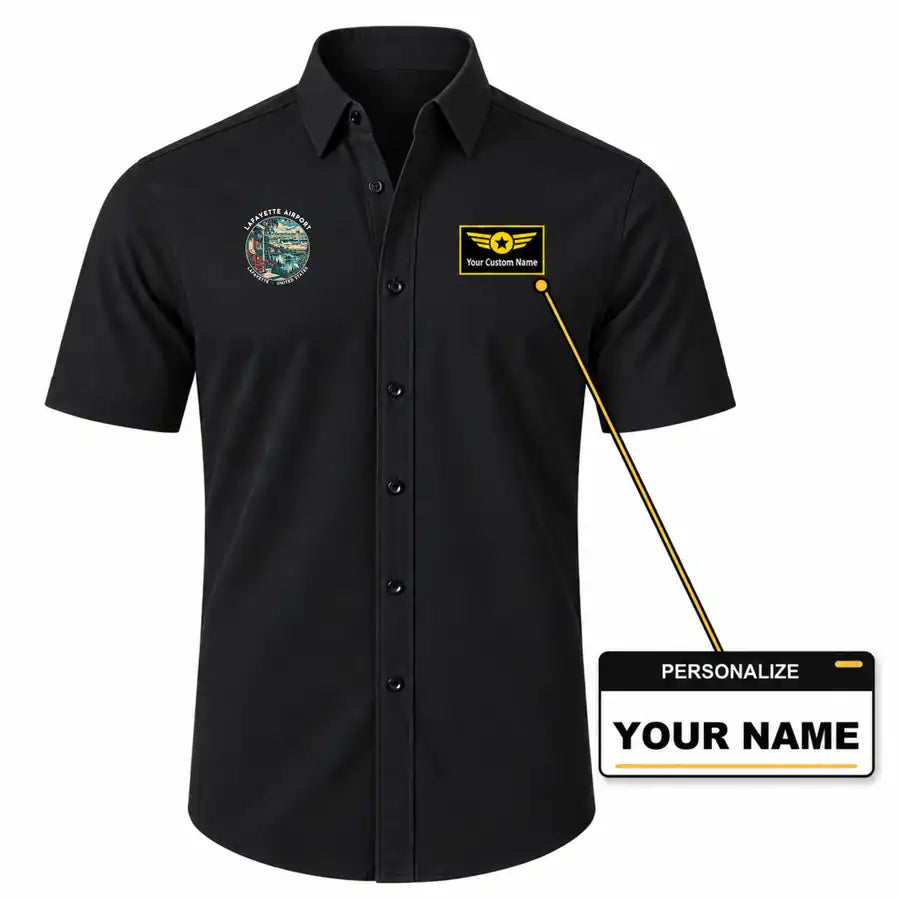 Lafayette Regional Airport (LFT) Shirts - Short Sleeve Shirt - Badge - Black + NAME