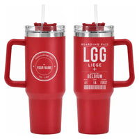 Thumbnail for Liège Airport (LGG) Stainless Steel Mugs - Boarding Pass + Custom Back - 40oz Car Mug - Red