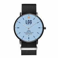 Thumbnail for Liège Airport (LGG) Aviator Watches - Classic - Light Blue - Slim Leather - Black & Black Nylon Strap