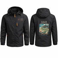 Thumbnail for Langeoog Airport (LGO) Stylish Jackets - Hooded Windbreaker - Poster - Black