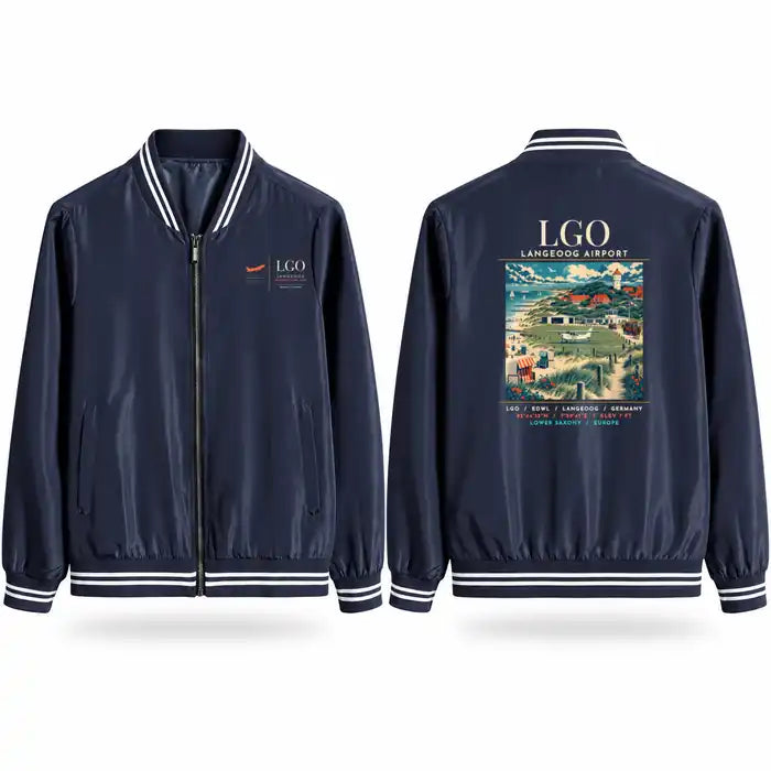 Langeoog Airport (LGO) Stylish Jackets - Baseball Collar - Poster - Navy Blue