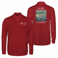 Thumbnail for London Gatwick Airport (LGW) Premium Polo T-Shirts - Poster - Long Sleeve - Dark Red