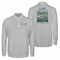 Thumbnail for London Gatwick Airport (LGW) Premium Polo T-Shirts - Poster - Long Sleeve - Gray