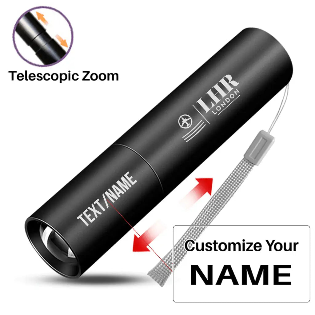 LHR - Mini LED Flashlight - Black + Name