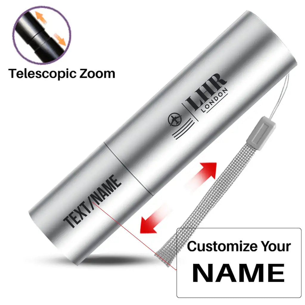 LHR - Mini LED Flashlight - Silver + Name
