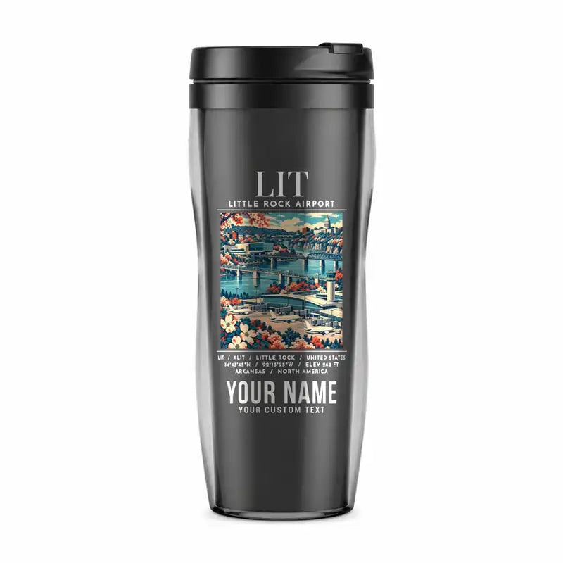 Bill and Hillary Clinton National Airport - Adams Field Little Rock (LIT) Travel Mugs - Poster + Name - Plastic (No Holder) - Gray