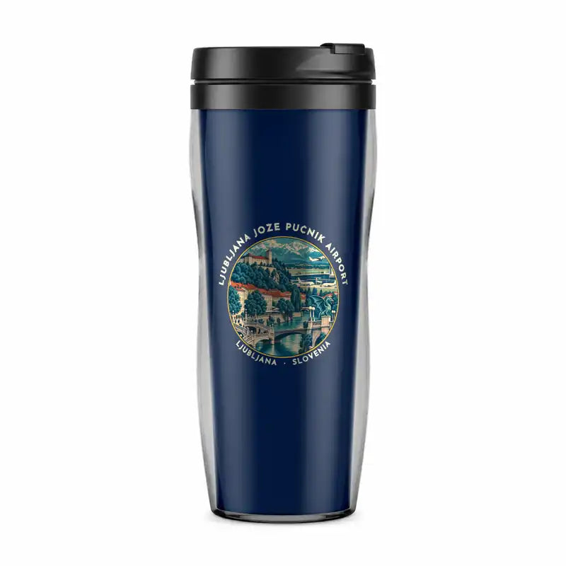 Ljubljana Jože Pučnik Airport (LJU) Travel Mugs - Badge - Plastic (No Holder) - Dark Blue
