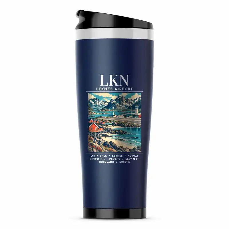 Leknes Airport (LKN) Travel Mugs - Poster - Stainless Steel (No Holder) - Dark Blue