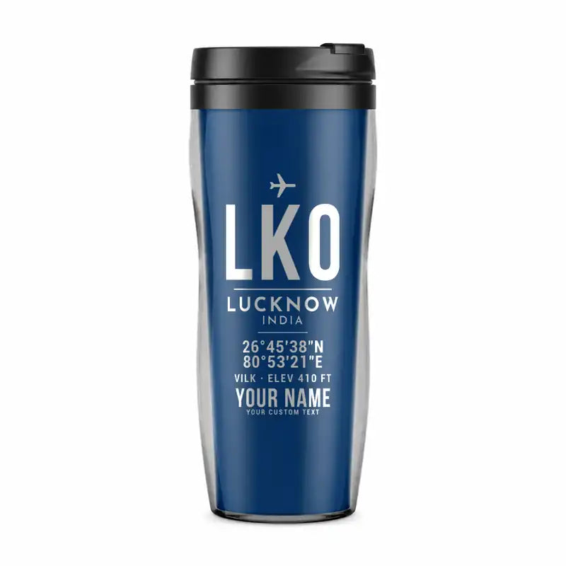 Chaudhary Charan Singh International Airport (LKO) Travel Mugs - ID Tag + Name - Plastic (No Holder) - Blue