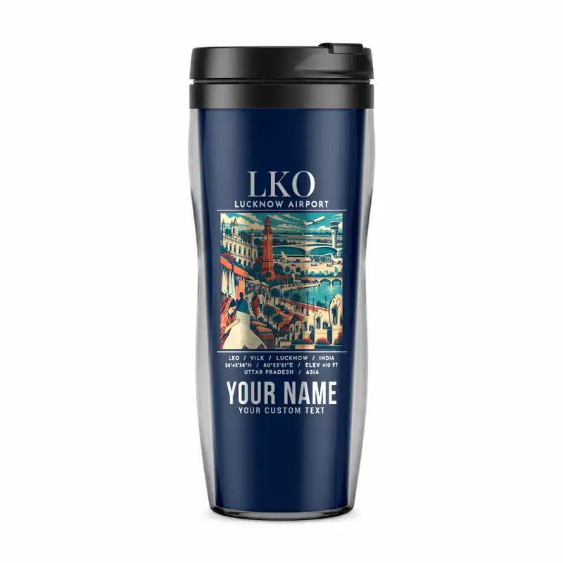 Chaudhary Charan Singh International Airport (LKO) Travel Mugs - Poster + Name - Plastic (No Holder) - Dark Blue