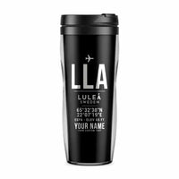 Thumbnail for Luleå Airport (LLA) Travel Mugs - ID Tag + Name - Plastic (No Holder) - Black