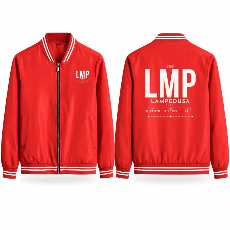 Lampedusa Airport (LMP) Stylish Jackets - Baseball Collar - Tag - Red