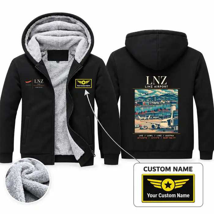 Linz Airport (LNZ) Zipped Sweatshirts - Poster + Name - Black