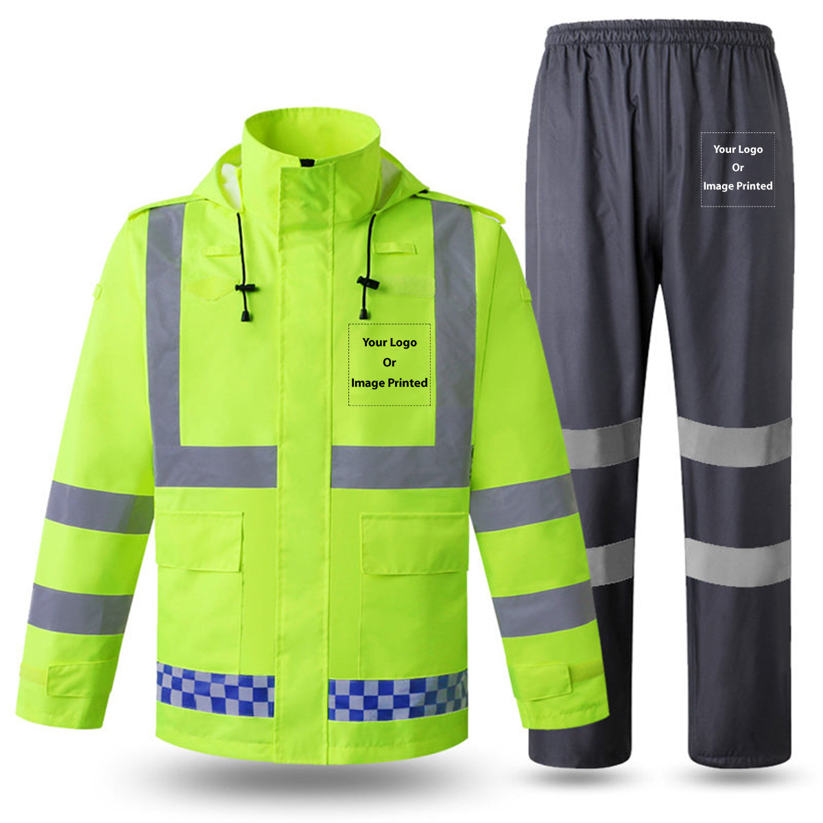 Custom Image/Logo/Photo Designed Reflective Waterproof Rainsuit Set