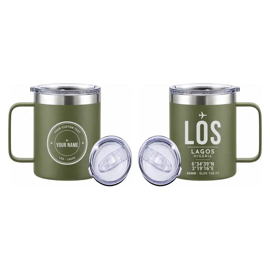 Murtala Muhammed International Airport (LOS) Stainless Steel Mugs - ID Tag + Custom Back - Stainless Steel Mug - 14 oz / 400ML - Green