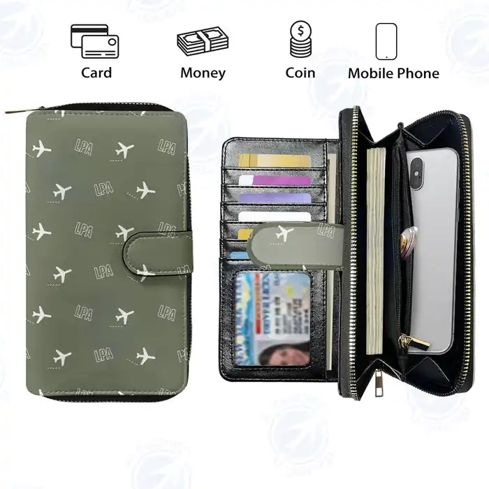 Gran Canaria Airport (LPA) Leather Wallets - Zip Long Wallet - Pattern - Green Army