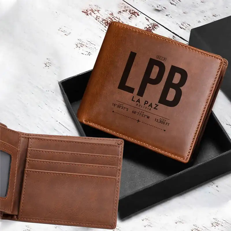 El Alto International Airport (LPB) Leather Wallets - Laser Leather Wallet - Tag