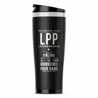 Thumbnail for Lappeenranta Airport (LPP) Travel Mugs - Boarding Pass + Name - Stainless Steel (No Holder) - Black