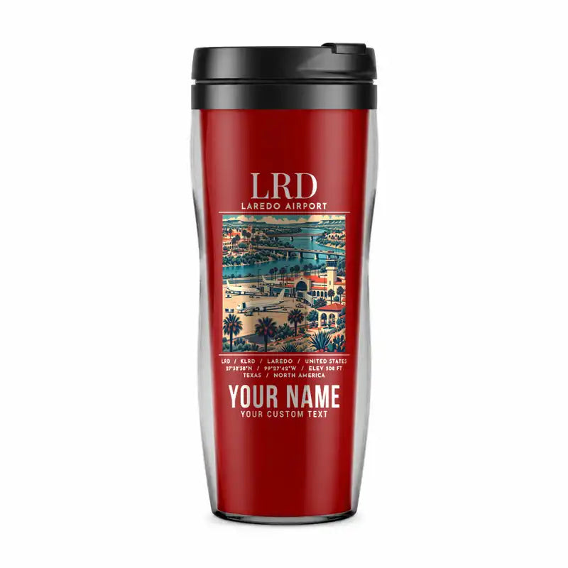 Laredo International Airport (LRD) Travel Mugs - Poster + Name - Plastic (No Holder) - Red