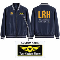 Thumbnail for La Rochelle - Ile de Re Airport (LRH) Stylish Jackets - Baseball Collar - Tag + Name - Navy Blue