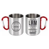 Thumbnail for La Romana International Airport (LRM) Stainless Steel Mugs - Boarding Pass + Custom Back - Outdoors Mug - Red