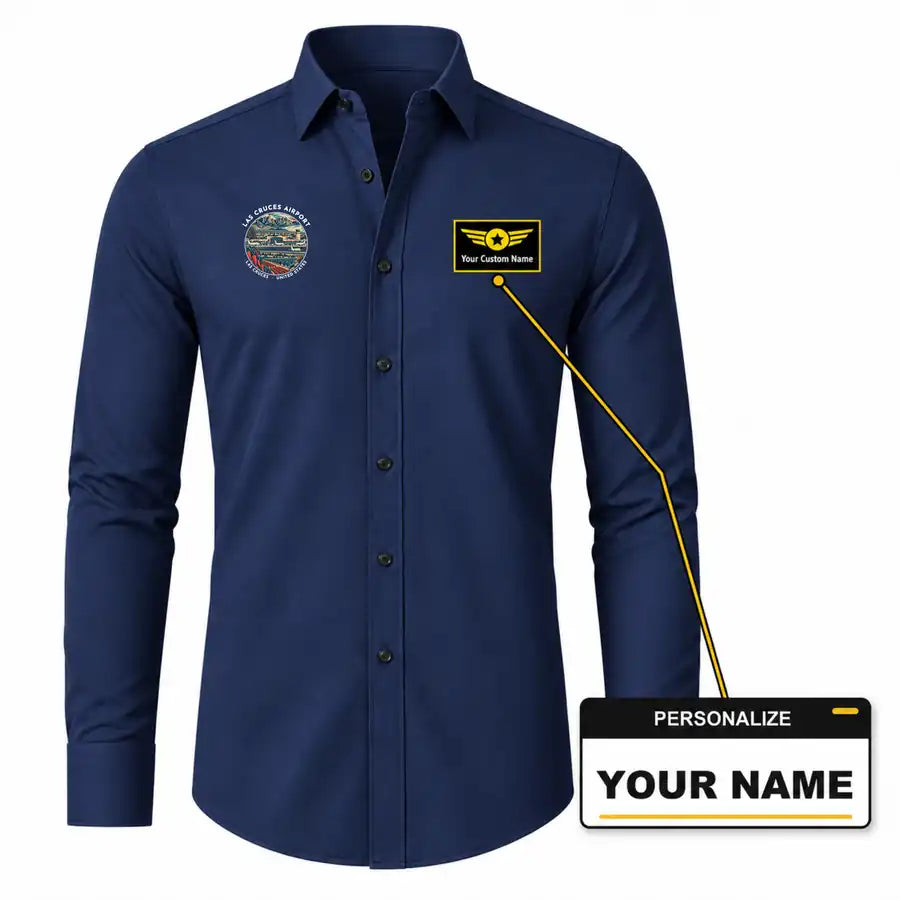 Las Cruces International Airport (LRU) Shirts - Long Sleeve Shirt - Badge - Dark Blue + NAME