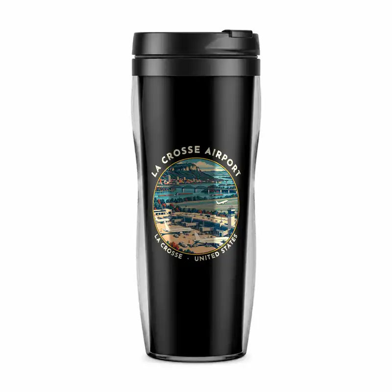 La Crosse Regional Airport (LSE) Travel Mugs - Badge - Plastic (No Holder) - Black