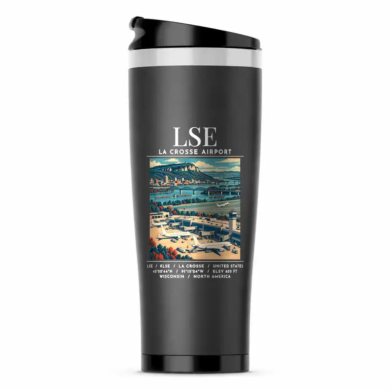 La Crosse Regional Airport (LSE) Travel Mugs - Poster - Stainless Steel (No Holder) - Gray