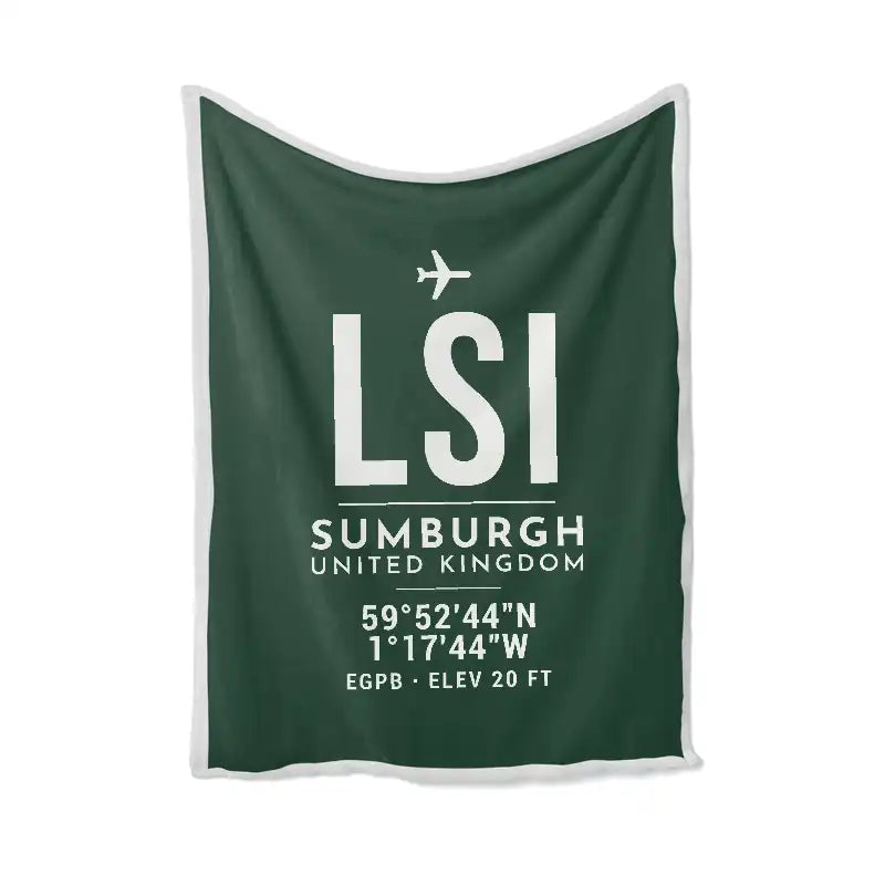 Sumburgh Airport (LSI) Bedding Sets & Blankets - Blanket - ID Tag - Dark Green